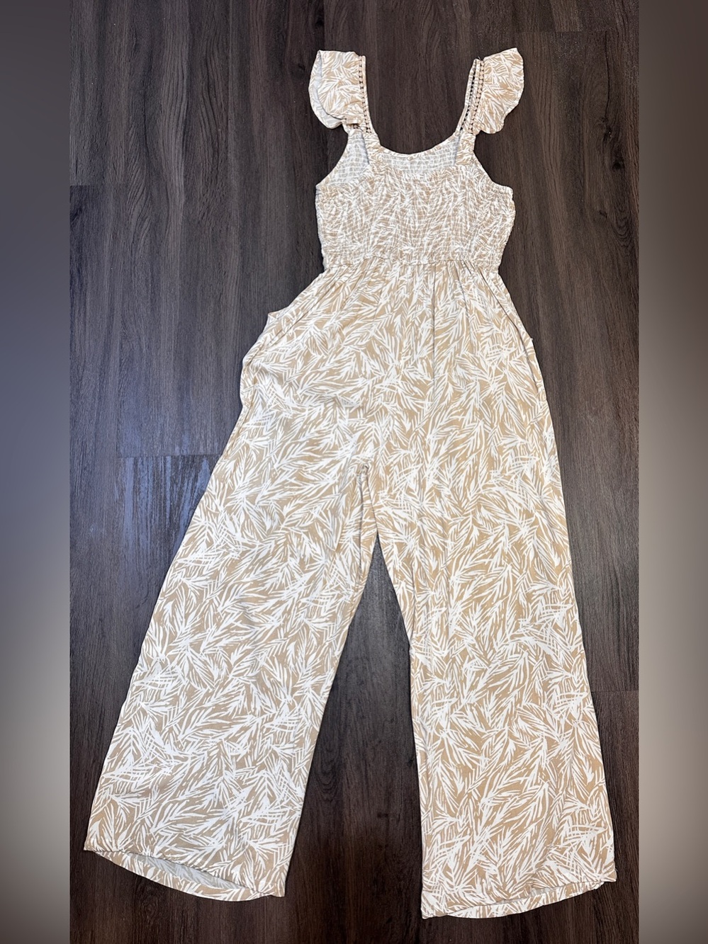 Boho Tropical Wide Leg Jumpsuit Beachy Coastal Resort Cottagecore Medium - Picture 3 of 11